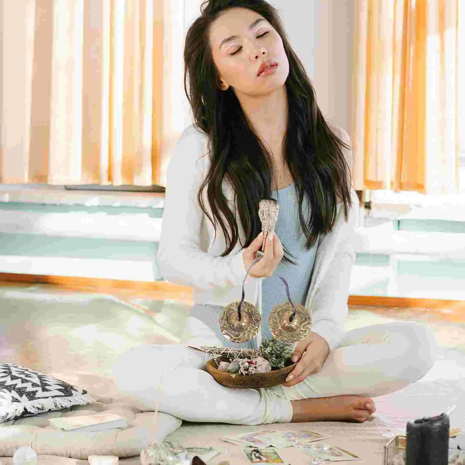 

Meditation Chime Bell Tibetan Pure Copper Cymbal Bells for Religious Ceremony Musical Instrument Ring