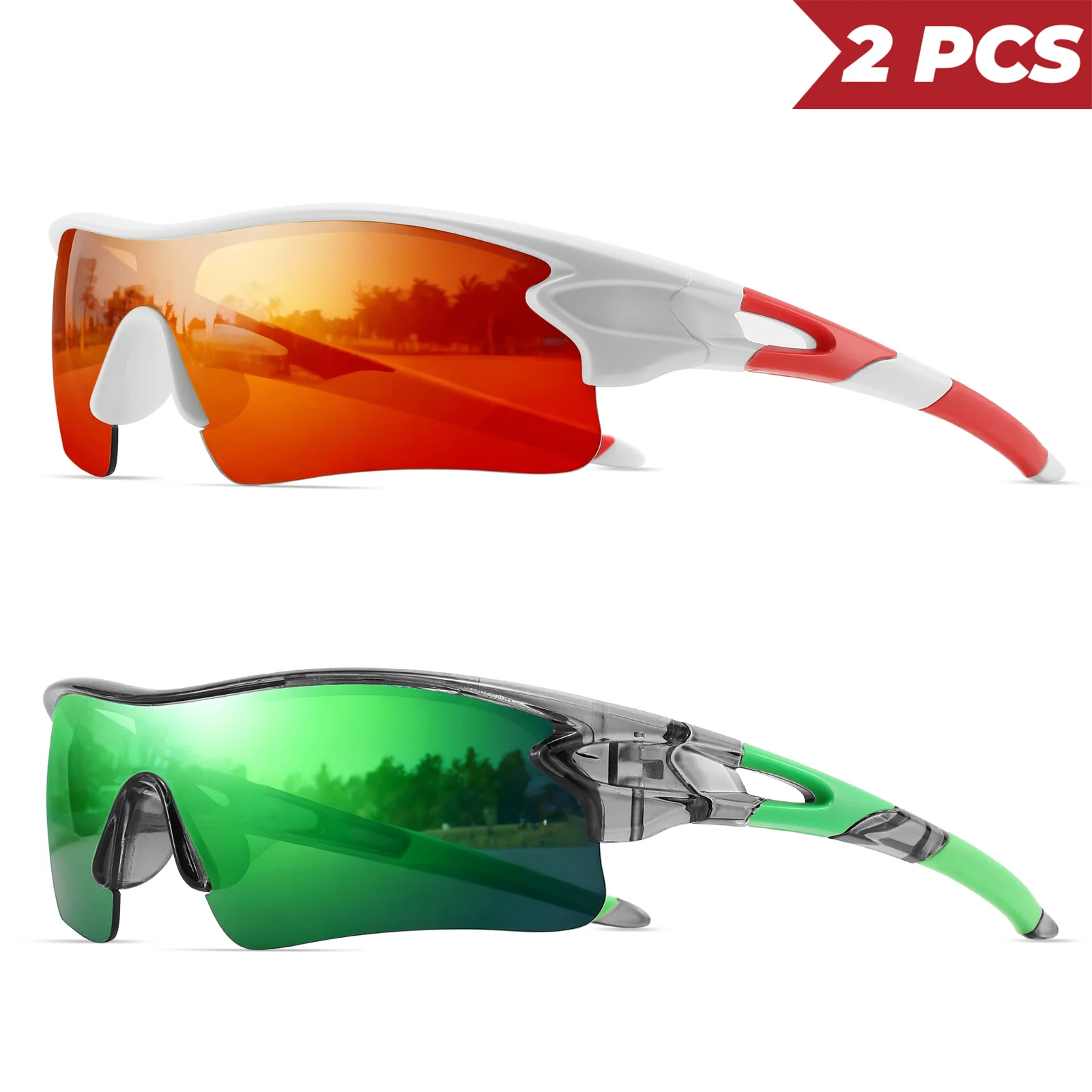 2PCS lunettes de soleil colorées lentille unique UV400 sport cyclisme randonnée voyage