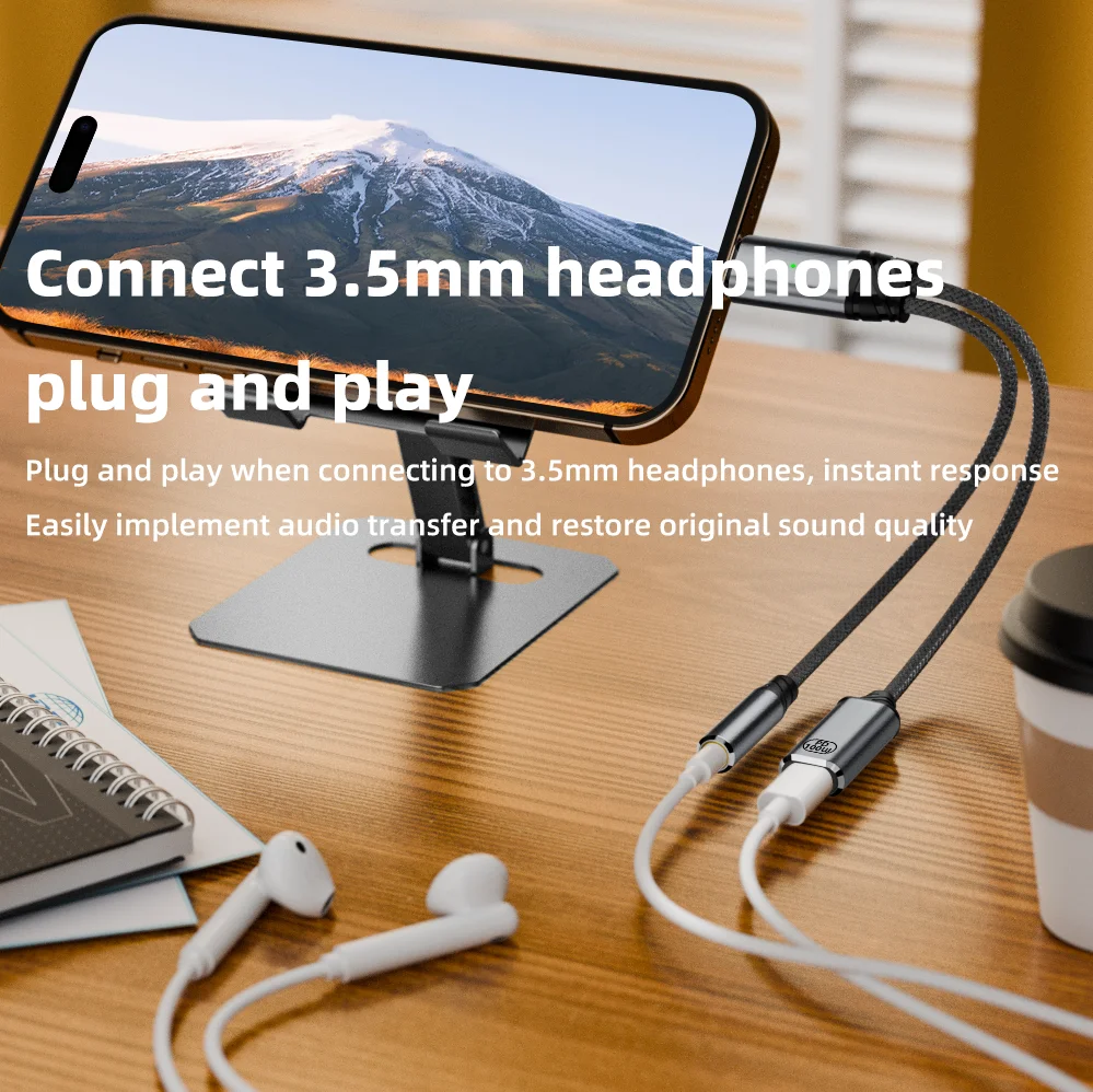 USB C-3.5mm 헤드폰 및 충전 어댑터 (PD 100W 60W 고속 충전 타입 C-오디오 잭 AUX 코드, Phone16 호환)