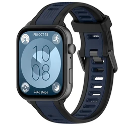 Dual-Tone Soft Silicone Sports Band - Textured Wristband Bracelet Accessory for Huawei Watch Fit 3 (Black blue)