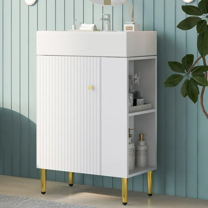 

Bathroom Vanity With Sink,Cabinet With Open Storage And Ceramic Sink,Easy Assmebly And Clean,Vanity Sinks For Small Apartment