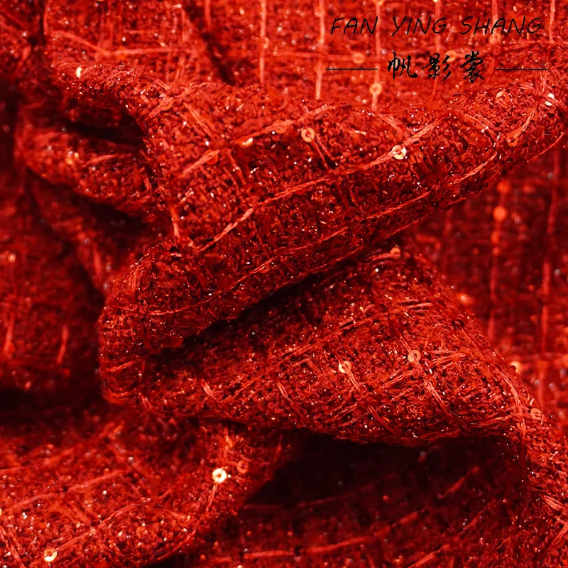 Red Plaid Tweed Coat Fabric - Premium DIY Material