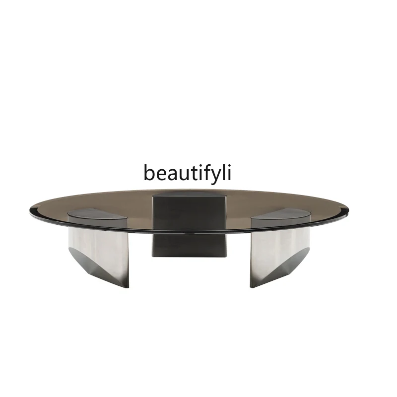 

Italian-Style Light Luxury Coffee Table Stainless Steel Glass Simplicity Minimalist round Tea Table Living Room Home Designer
