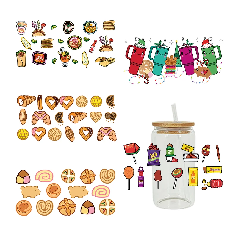

Cartoon Food Design UV DTF Sticker for 16oz Cup Wrap Transfer Sticker Custom Label DIY Logo Self adhesive D8551