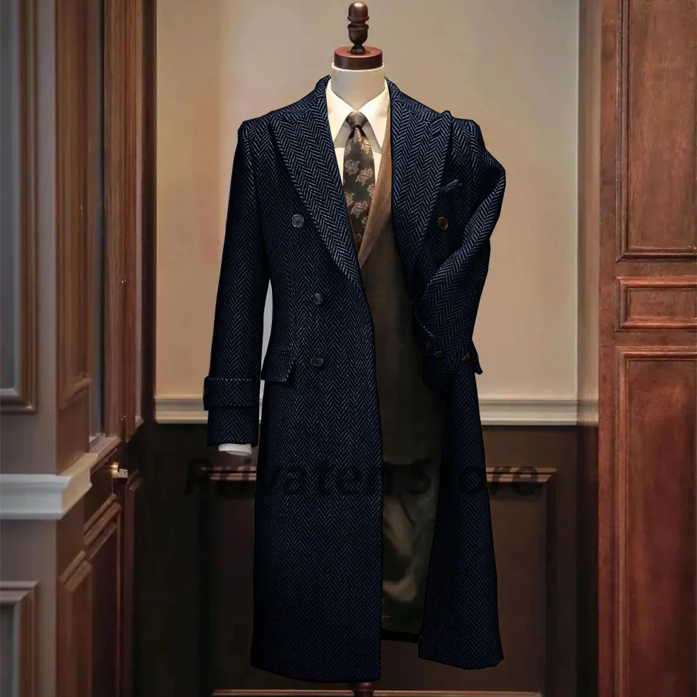 Men Jackets Notched Herringbone Lapel Blazer Suit Long Coat Windbreaker men suits jackets