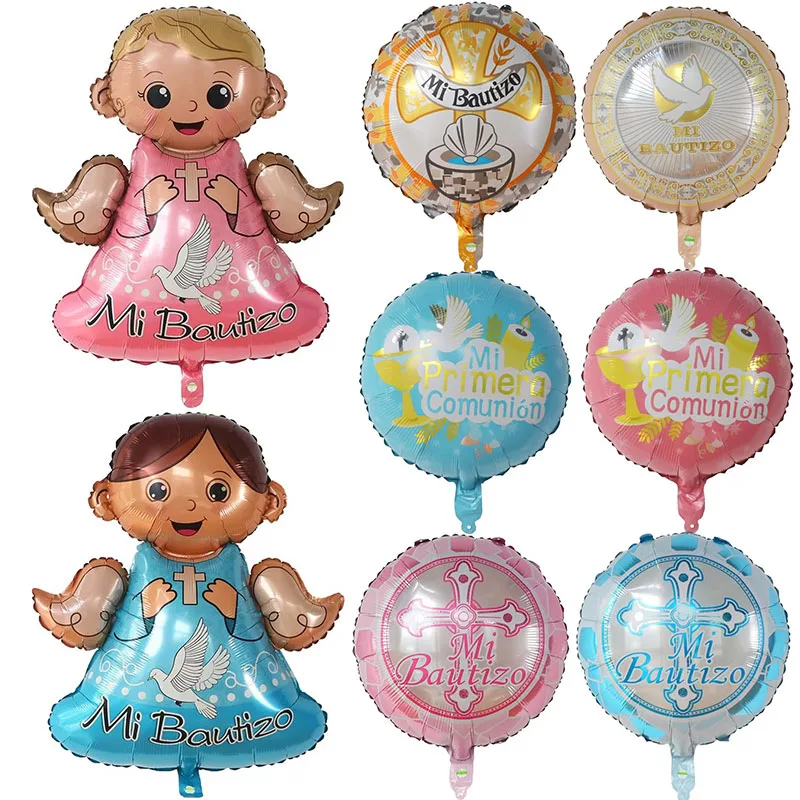 10/20/50 Pz Spagnolo Battesimo Foil Elio Palloncini Battesimo Mi Primera Comunion Boy Girl Baby Shower Rifornimenti Del Partito All'Ingrosso