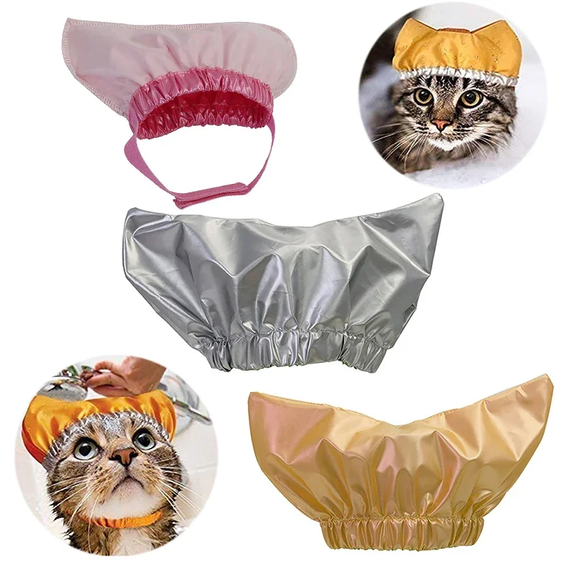 Cat Shower Cap Waterproof Universal Pet Hat for Bath Dog Shower Cap Comfortable Adjustable Cat Bath Hats Pet Supplies Pink S/L