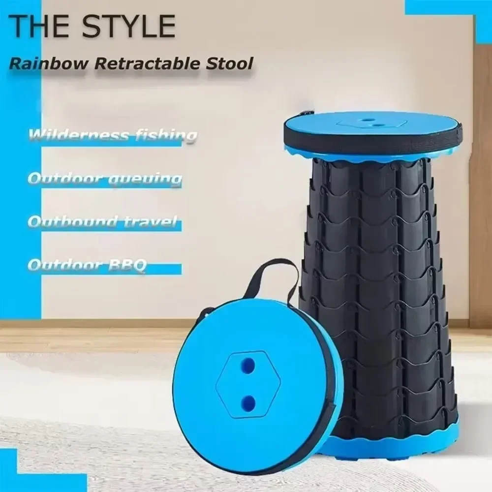 Folding stool Folding Telescopic Stool Storage Stool Outdoor Travel Folding Adjustable Plastic Fishing Rainbow Telescopic