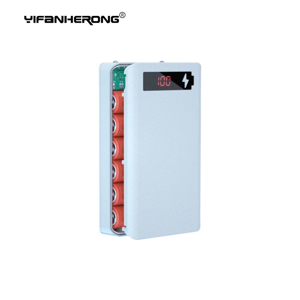 18650 Battery Case Detachable With LCD Display DIY 6x18650 Battery Case  Power Bank Shell External Box