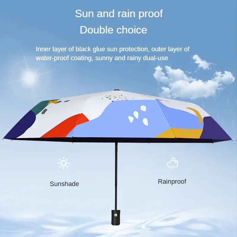 Outdoor Automatic Sunshade Umbrella Rain Or Shine Dual-use Umbrella Three-fold Folding