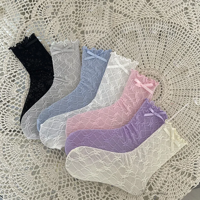 

Candy Color Women Socks Korean Fashion Lace Socks Bow Tie Lolita Girls Mesh Socks 2024 Sock for Women
