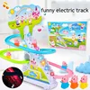 Electric Duck Track Rail Racing Slide Piggy Climbing Stairs Baby Toy LED Lights Musical Slide Roller Coaster Toys for Gift 4