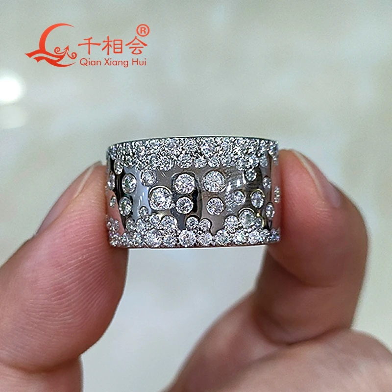 12.6mm width half  inlay Moissanite Ring Men and women Sterling 925 Silver Round  Diamond  Engagement Male datting Jewelry