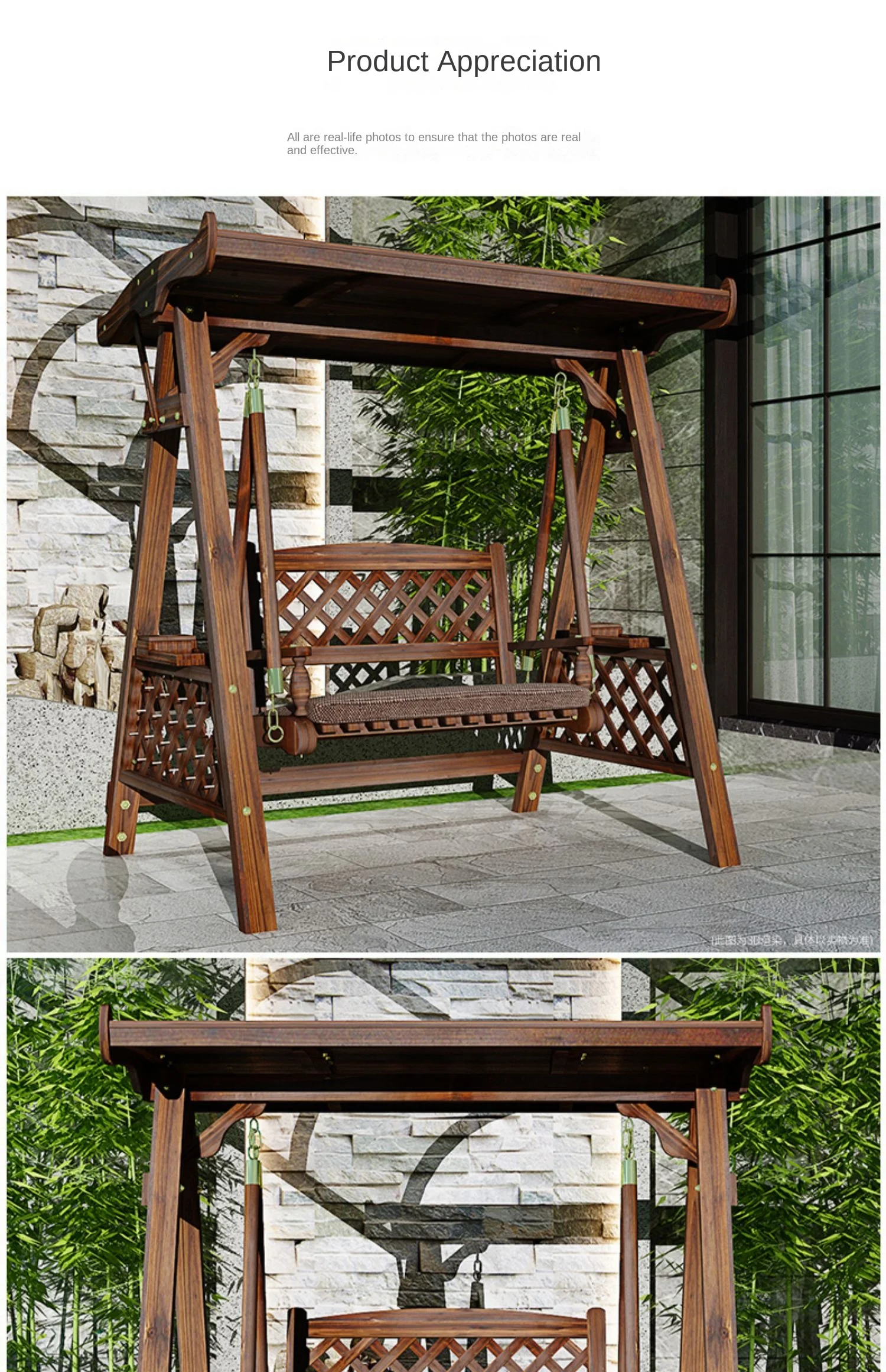 Swing Outdoor Courtyard Solid Wood Rocking Chair Villa Terrace Glider to Swing Double Adult Glider Hammock