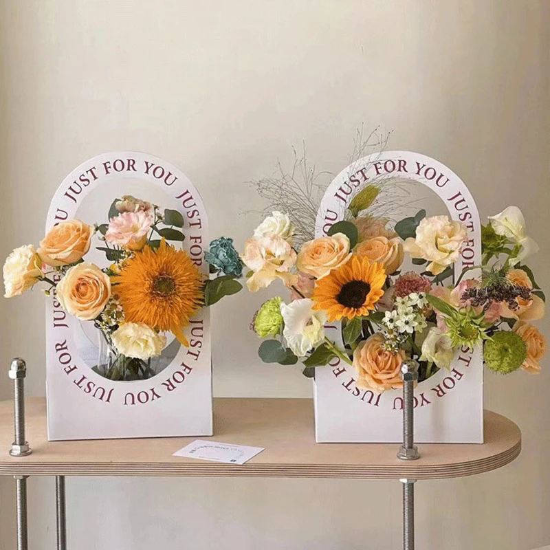 1Pc Portable Flower Basket Rose Flower Wrapping Box Gift Bag Wedding Birthday Christmas Party Bouquet Decor Supplies party gift bags canvas tote bags flower bags