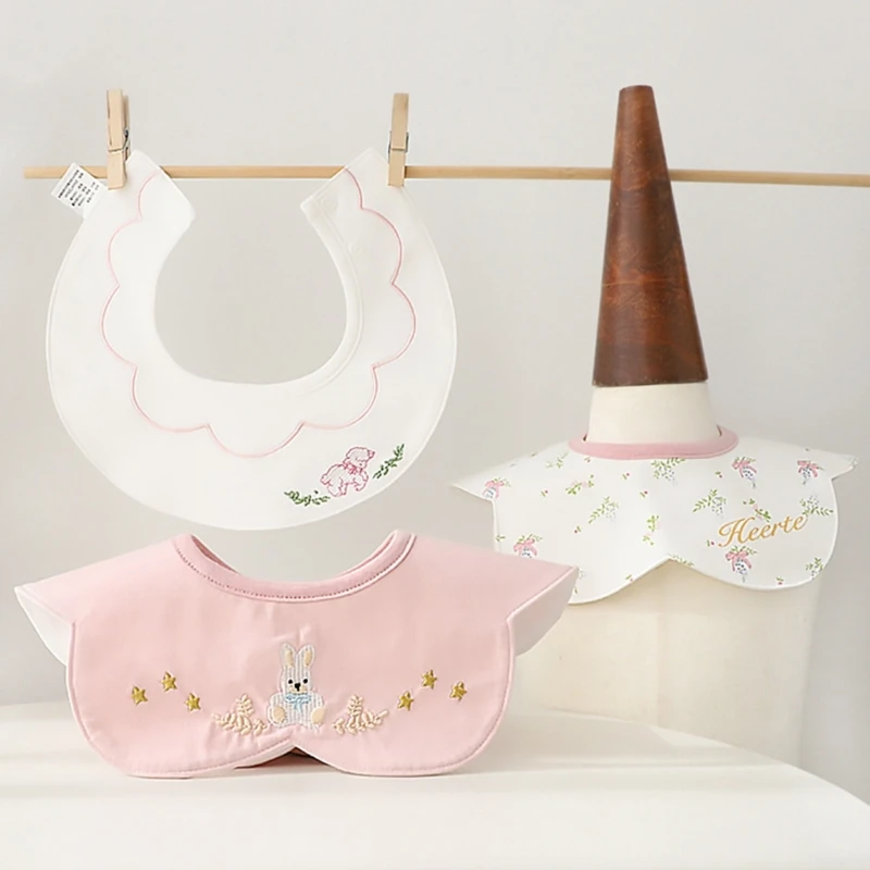 3Pcs Set Japanese Style Infant Toddlers Baby Bibs Cotton Cartoon Embroidery Newborn Burp Cloths Boys Girls Saliva Towel 3