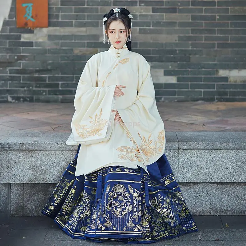 

Horse Face Skirt Autumn Female Printing Mamian Skirt Improved Chinese Traditional Clothing Ming Han Dynasty Clothing Accessories