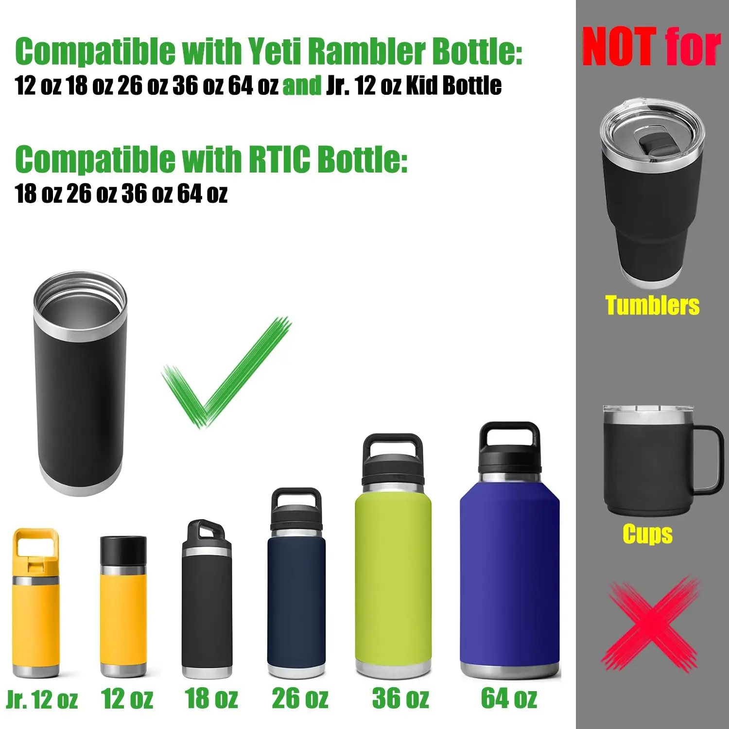 Chug Lid for YETI Rambler Lid Replacement 12 18 26 36 64 oz and Jr. 12 oz Kids Bottle Flex Handle Spout Cap for YETI Straw Li tumbler cover