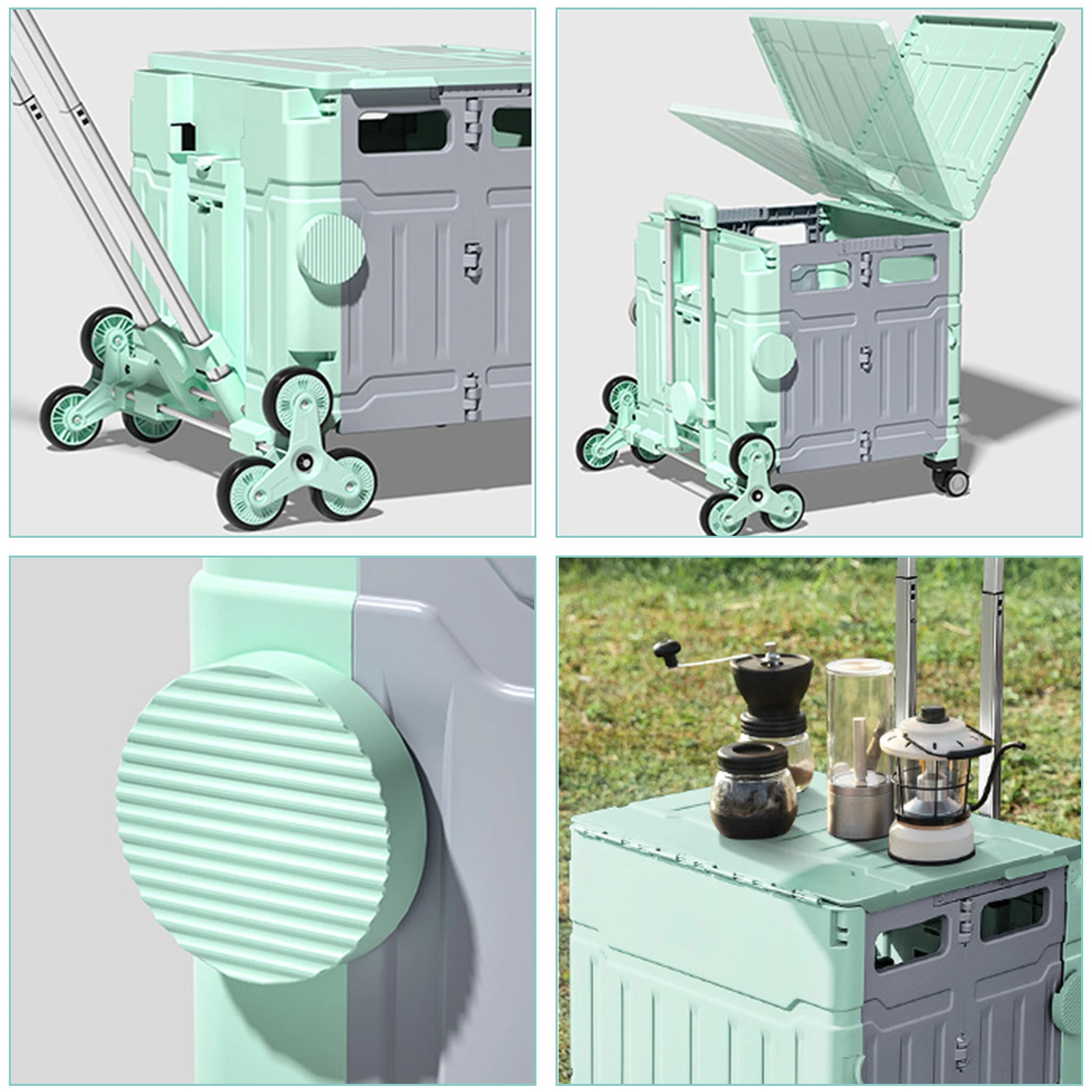 Outdoor Portable Folding Shopping Carts Hand Pushing Picnic Camping Trolley Vegetable Basket Pull Rod 8 Wheels Stair Climbing