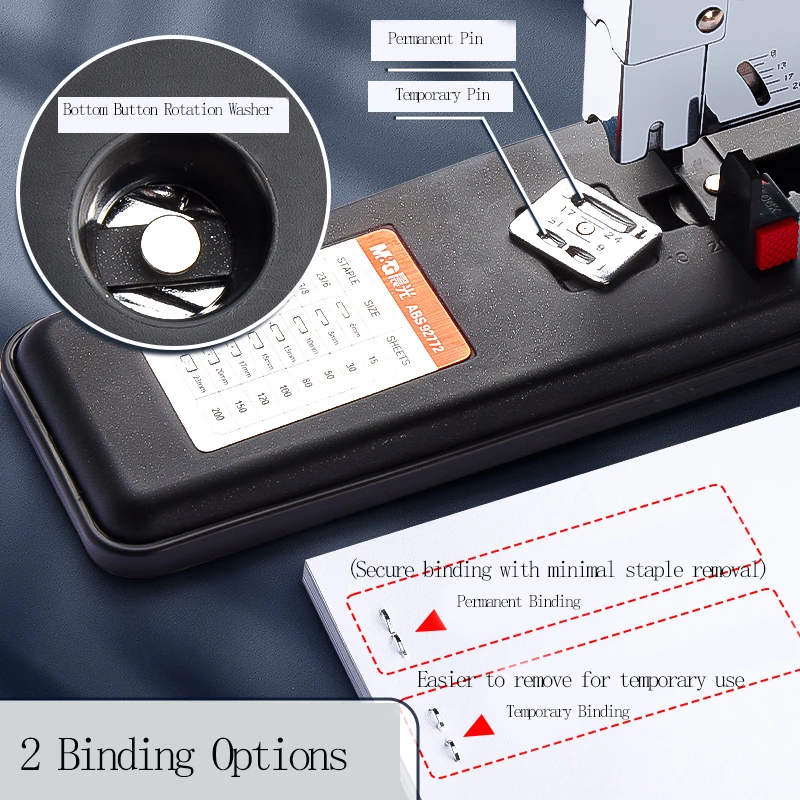 M&G Heavy-Duty Stapler, High-Capacity Manual Stapler Staples 2-200 sheets of paper 23/23/23/17 bookbinding For student and offic