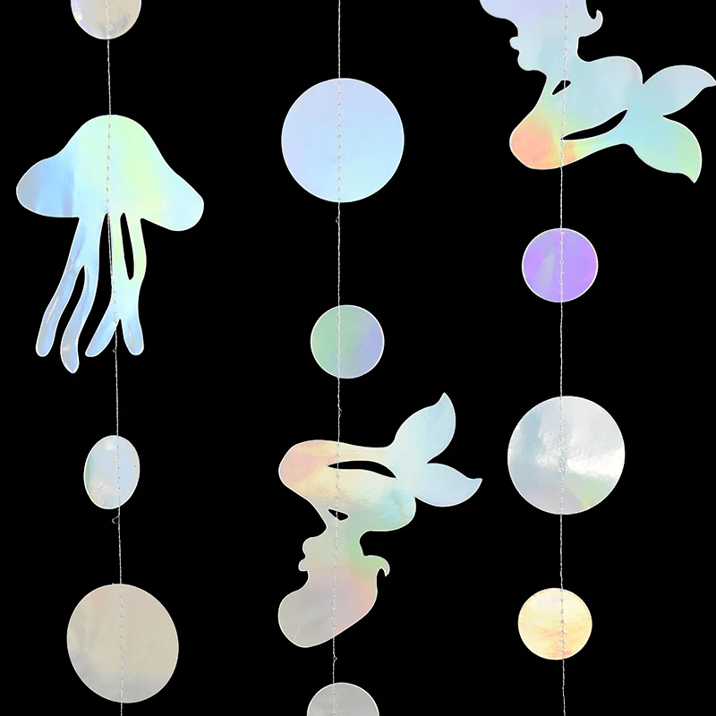 Birthday Banner Iridescent Mermaid Girl Mermaid Party Starfish Jellyfish Hanging Garland for Under The Sea Birthday Baby Shower DIY Decor