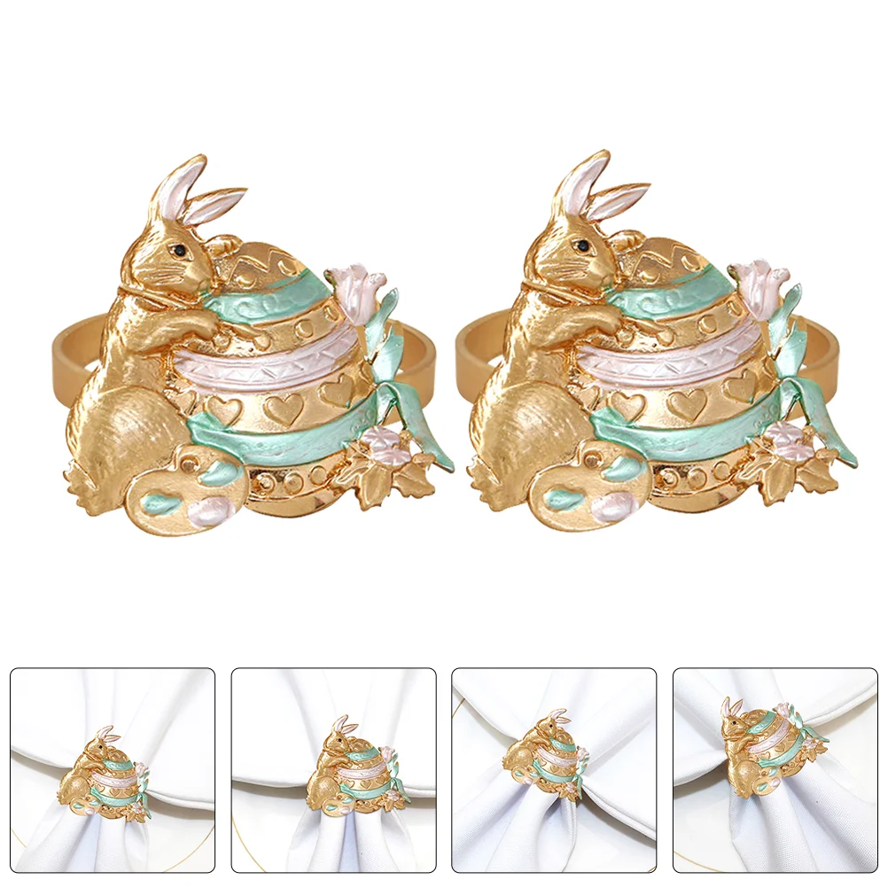 

2 Pcs Bunny Rabbit Napkin Rings Easter Holders Table Serviette Reusable Buckle Clasp