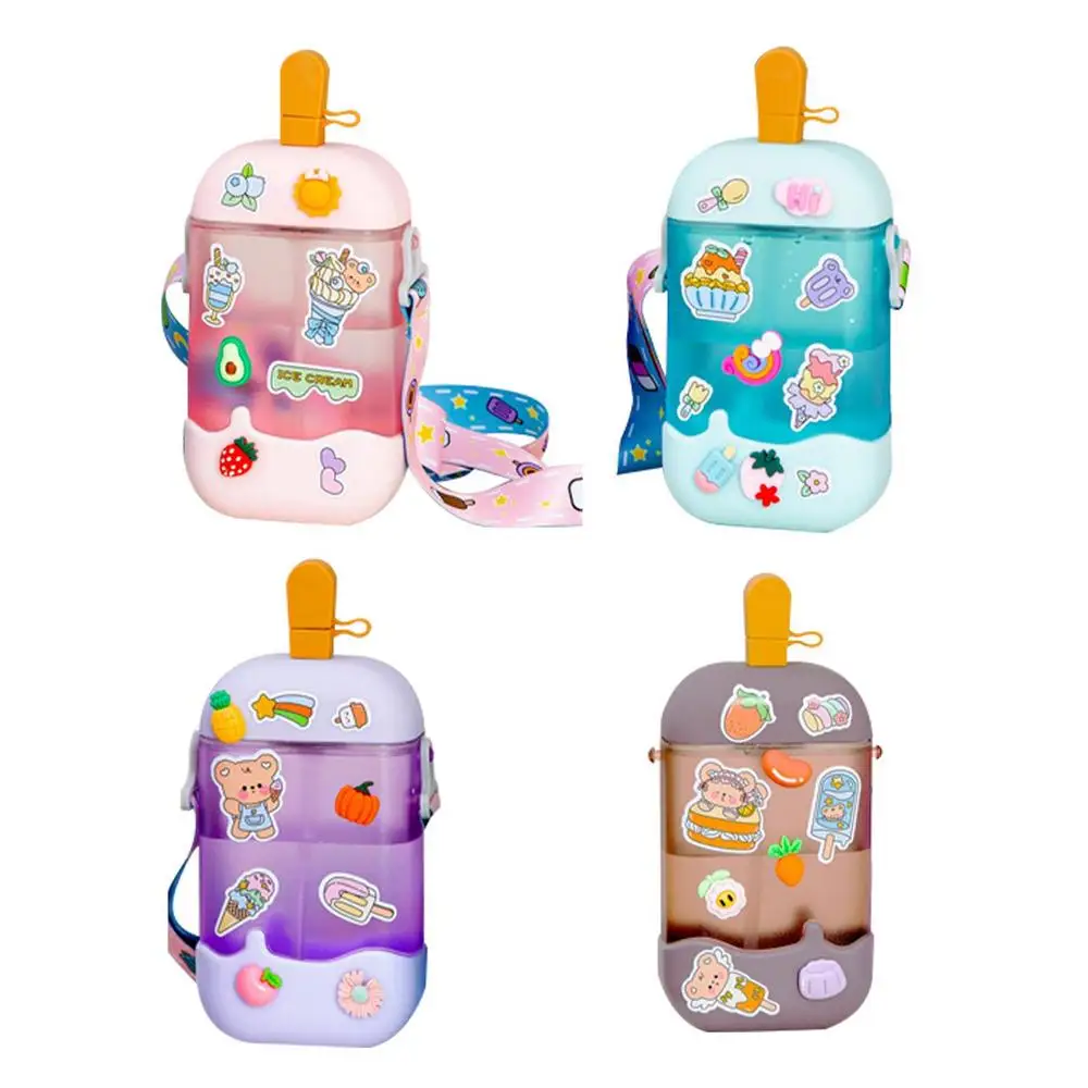 Girls Water Sippy Cup Ice Cream Stick Lady Water Bottles With Straw Leakproof Water Bottles Outdoor Women'S Sports Gym Bottle