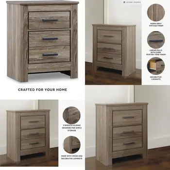 ashley zelen signature rustic modern 2-drawer nightstand, 29.45" height, warm gray finish 1