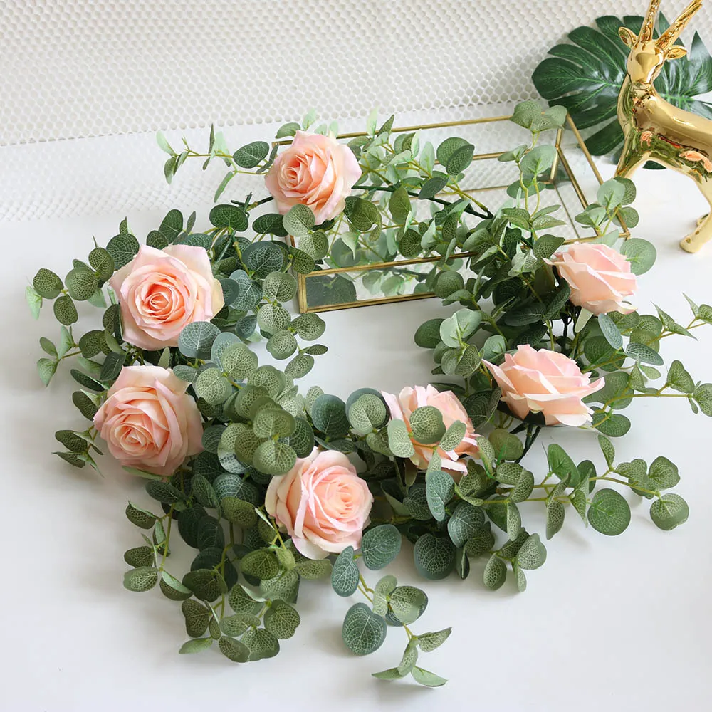 

Artificial Eucalyptus Rattan Money Leaf Simulation Rose Vine Wedding Hall Garland Home Christmas Birthday Party Plant Decoration