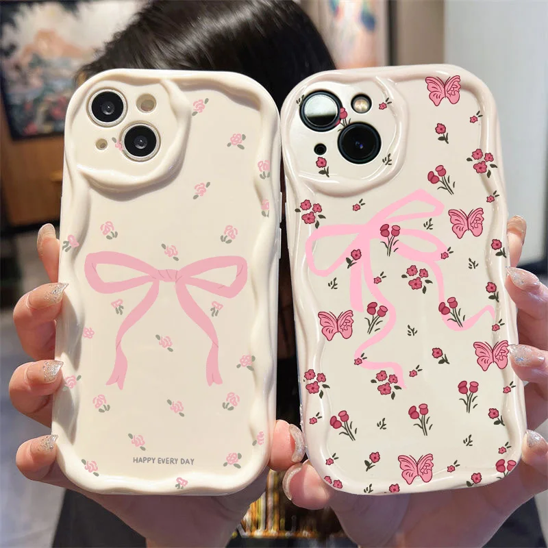 Cute Bow Wave Point Wavy Edge Phone Case Cover