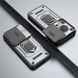 Premium Shockproof Armor Case with Sliding Window and Magnetic Holder for Pura 70 Ultra (Gray)