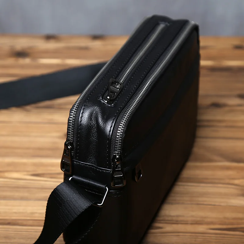 NZPJ Casual Leather Men Shoulder Bag Natural Cowhide Messenger Bag Large Capacity Business Solid Color Backpack for 10-inch Ipad