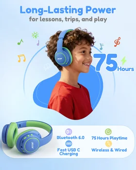 Acer OHR702 Kids Bluetooth 6.0 Headphones Over Ear Headphone with Mic 85dBA Safe Volume USB C Fast Charging Toddler Headphones 4