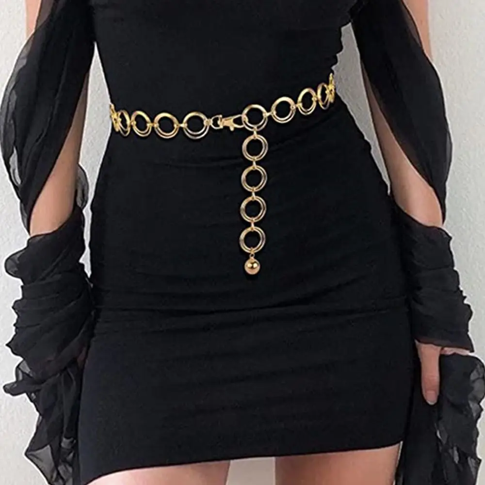 

Waist Chain Belts Double Ring Metal For Women Simple Vintage Hip Hop Designer Fashion Waist Chain Decoration Dress