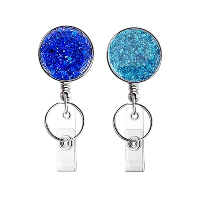 3-Pack Butterfly Rhinestone Badge Reels With Alligator Clip - Retractable Nurse ID Holder For Teachers, Employees (Blue)