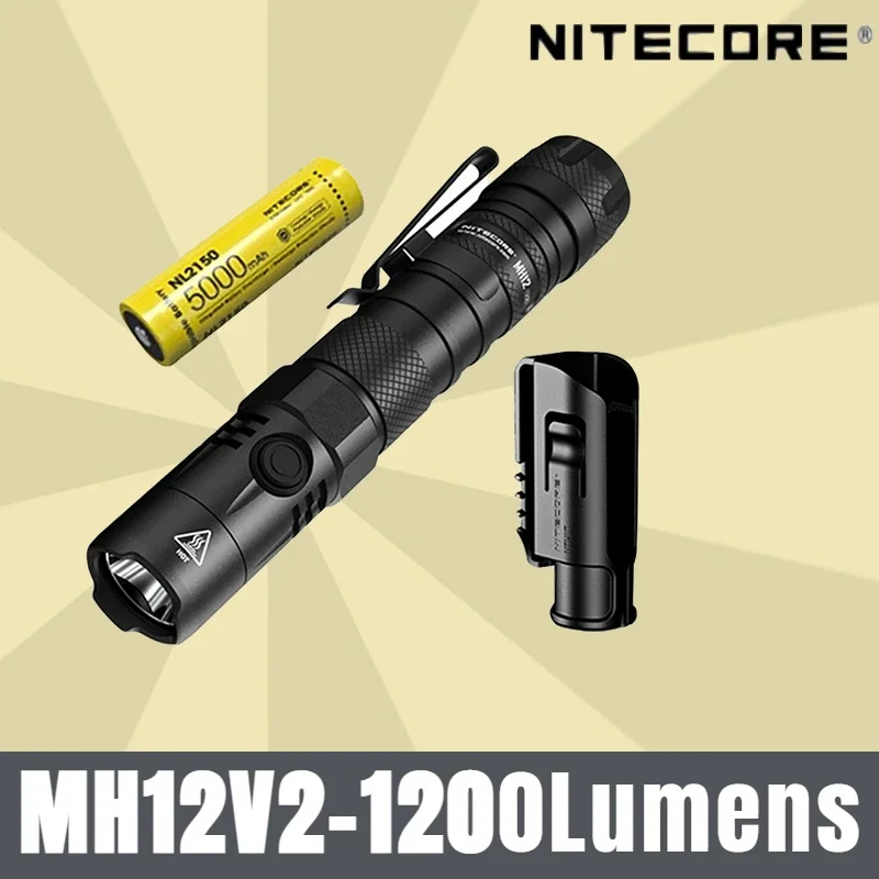NITECORE 듀얼 연료 다용도 전술 손전등, 1200 루멘, MH12 V2