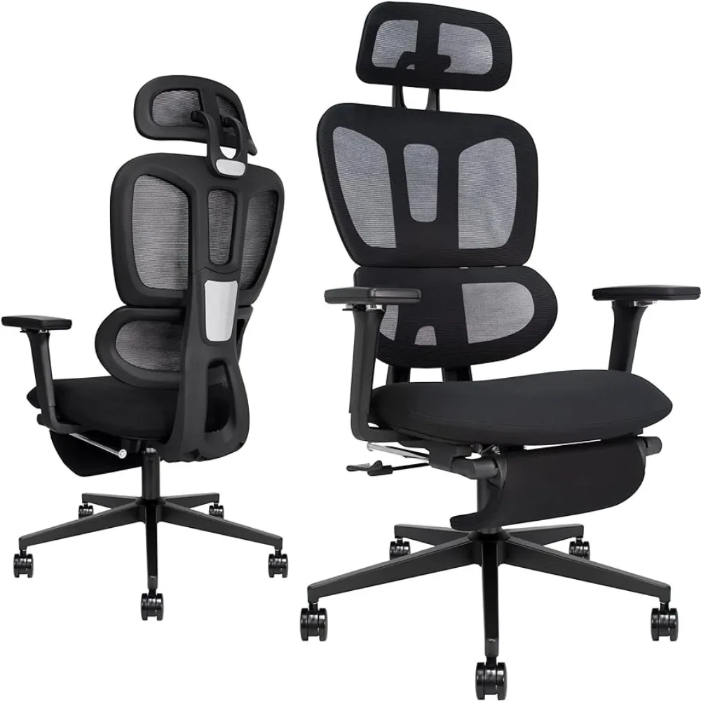 

Ideal for Heavy People Office Chair Tall Mesh Office Chair With Footrest Ergonomic Multifunctional Lumbar Support Black
