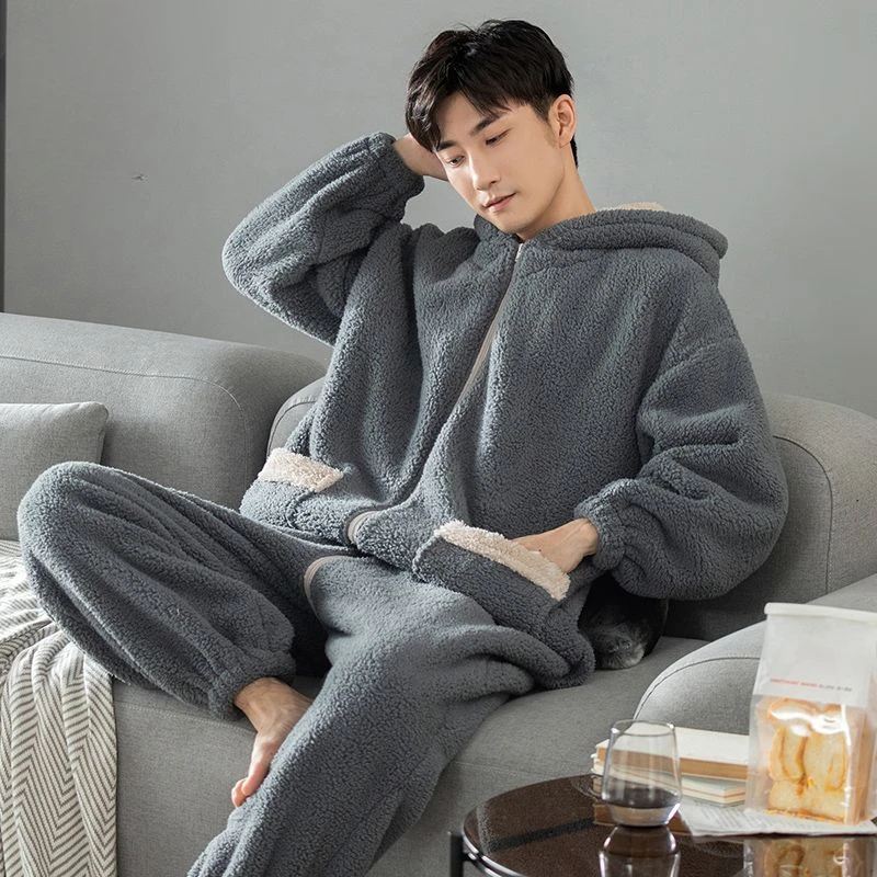 Men's Winter One-piece Pajama Soft Velveteen Plus Velvet-thickened Homewear Sleepwear