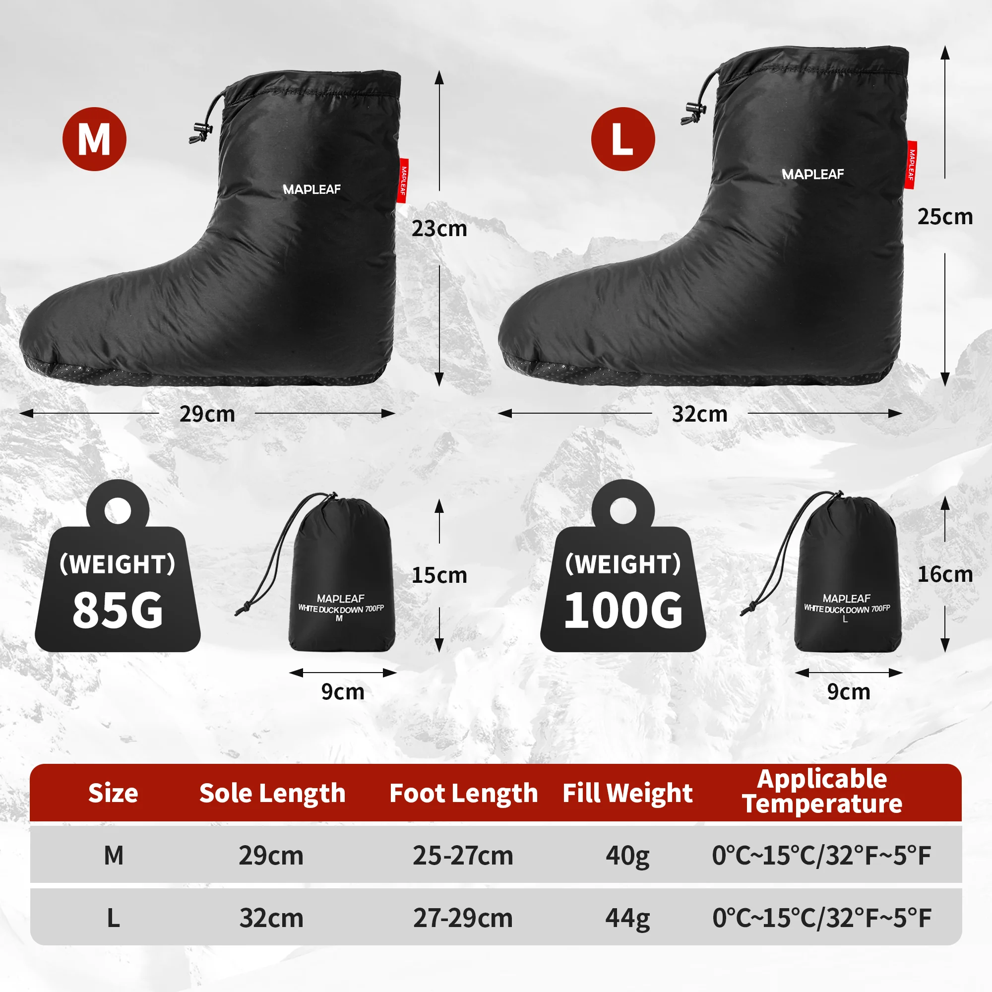 Down Booties Winter Warm Socks Hiking Foot Cover Shoes Tent Camping Sleeping Slippers Foot Warmers MAPLEAF