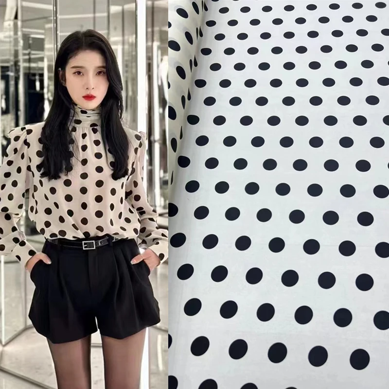

Classic Fashion Polka Dot Silk Fabric Stretch Crepe De Chine High-end Shirt Dress Large Polka Dot Designer Luxury Fabric Sewing