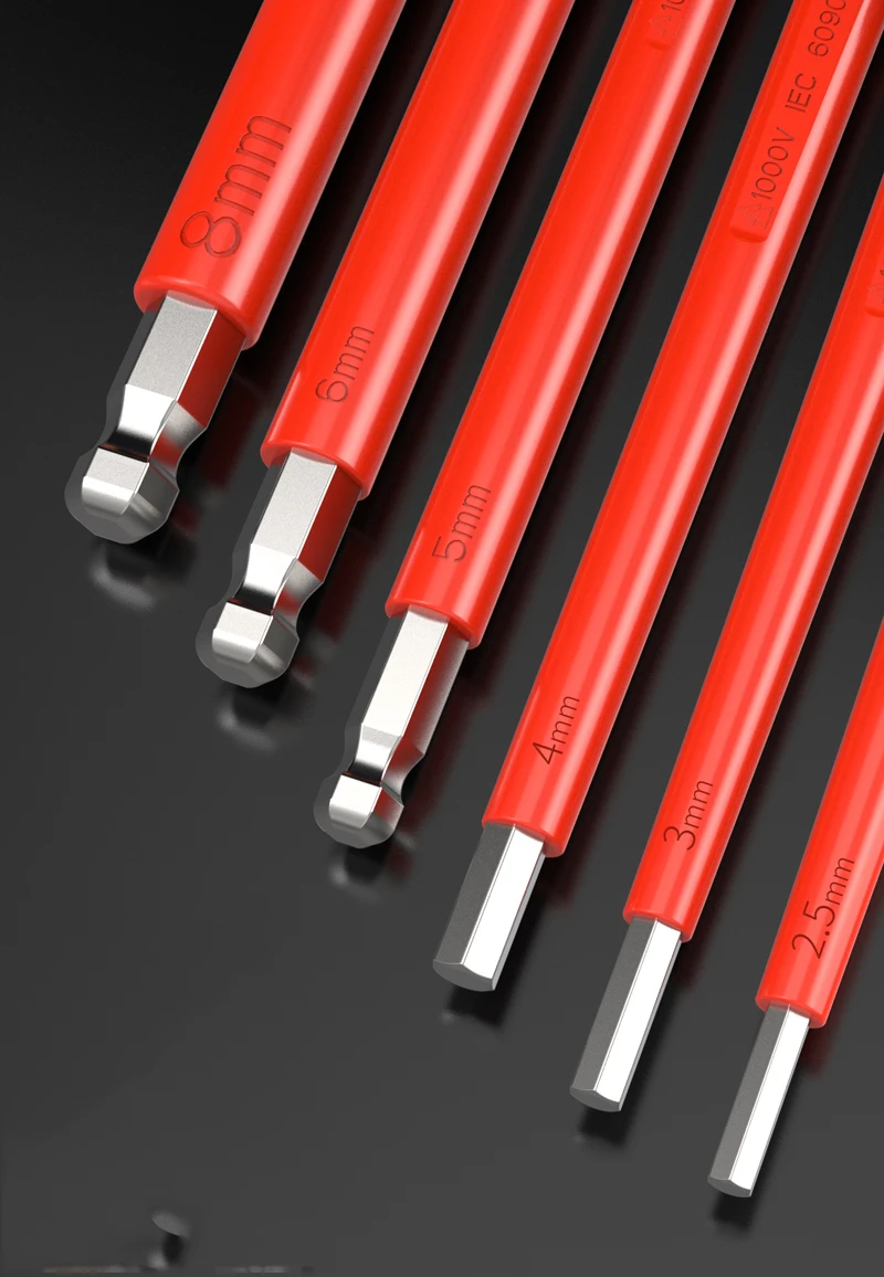 LAOA Multifunktionaler Isolierter T-förmiger Flachkopf-Inbusschlüssel mit Kugelkopf, Sechskant-Steckschlüssel für Autoreparaturen 2,5mm-10mm – Detail 15