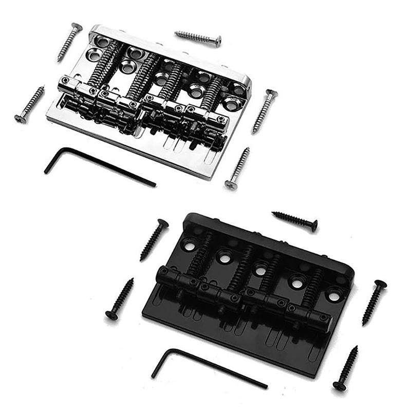 2 Pcs 4 String Hardtail Bass Guitar Bridge Per Fender Precision Jazz Bass Pb Jb Style Bass, Chrome & Black