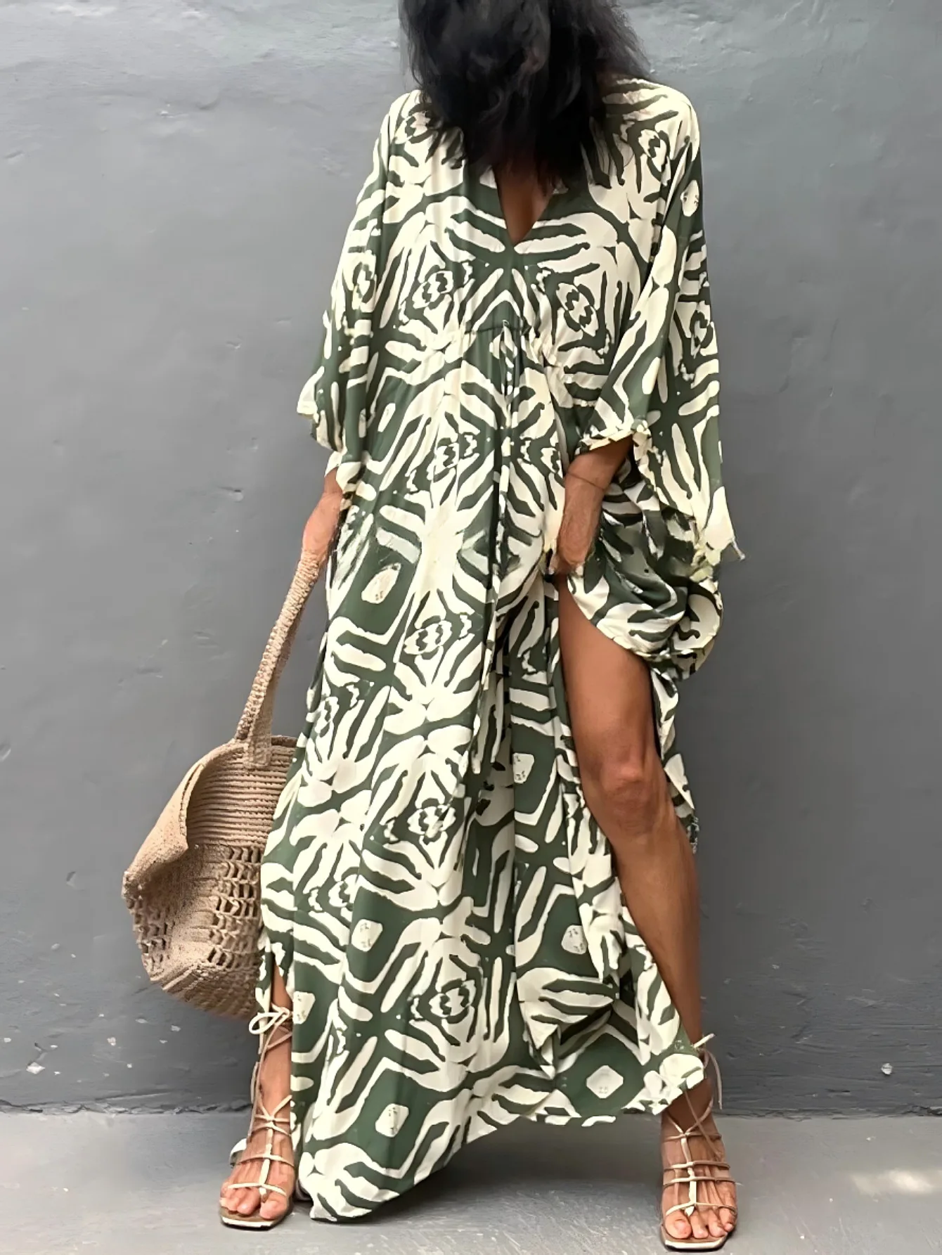 Kaftans for Women Geometric Printed Beach Dresses Drawstring Cover Ups for Swimwear Summer Holiday Outfits Dropshipping 1