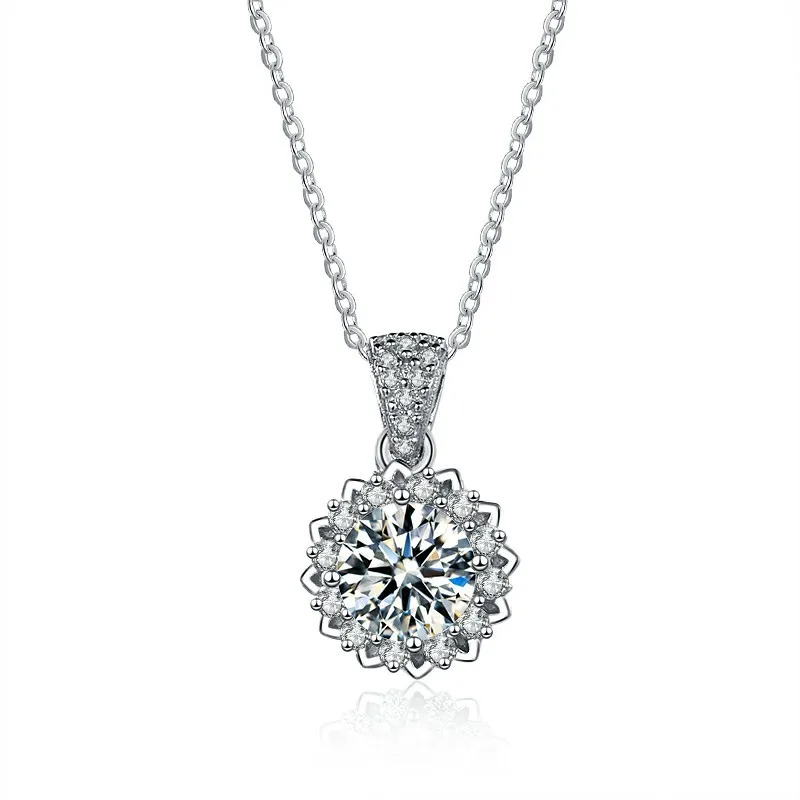 

HTOTOH 1 Carat D Color Moissanite Pendant Necklaces For Women Top Quality 100% 925 Sterling Silver Wedding Jewelry