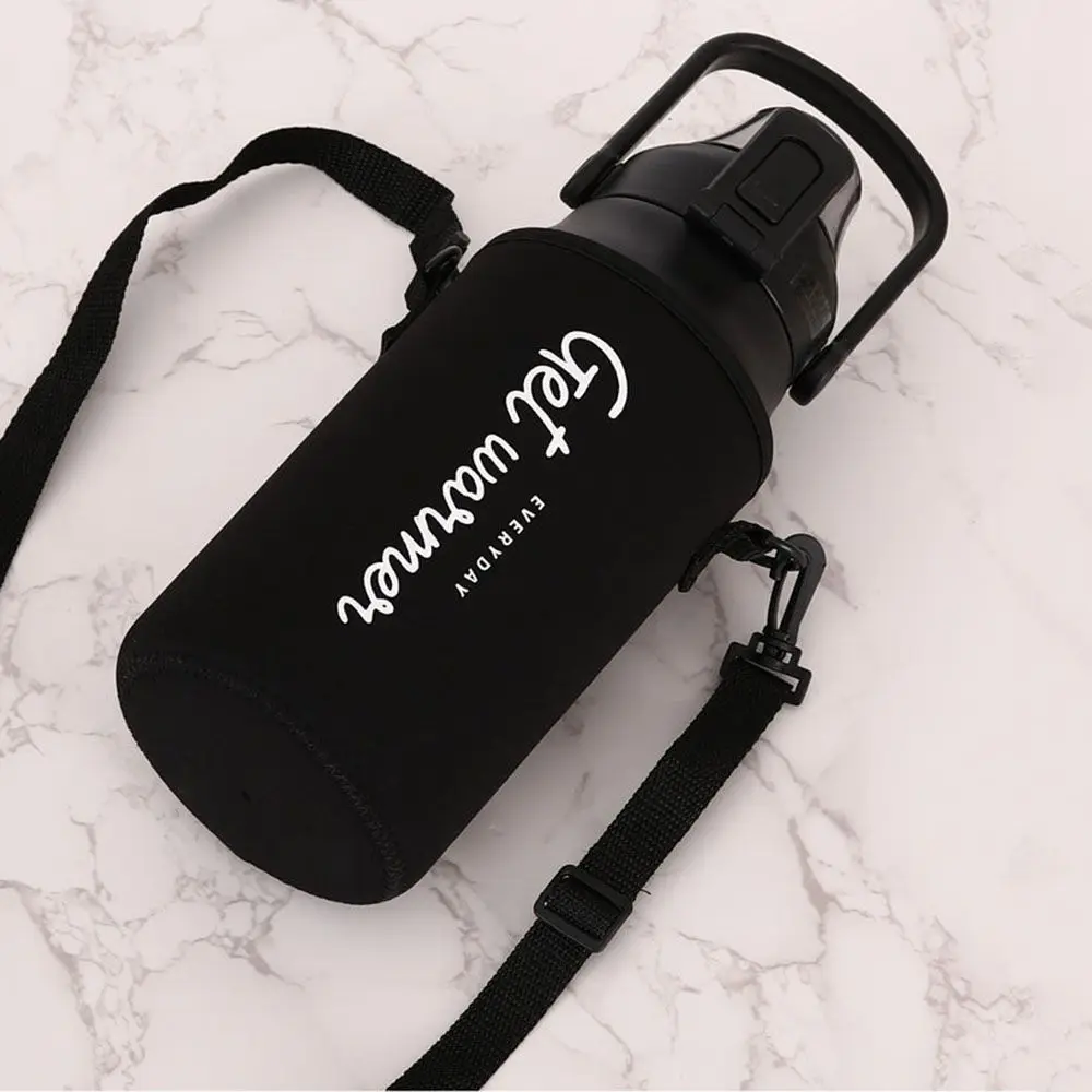 Black Water Bottle Cover with Shoulder Strap Portable Vacuum Glass Cup Sleeve Case Bottle Pouch Sport Camping Accessorie