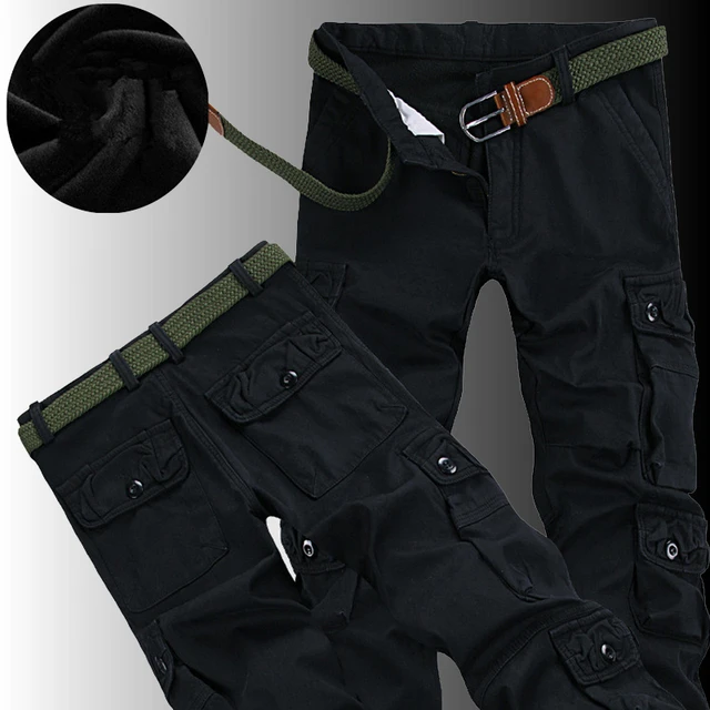 Men's Winter Thick Warm Cargo Pants Full Length Multi Pocket Casual  Military Baggy Tactical Fleece Long Trousers Plus Size 40 - AliExpress