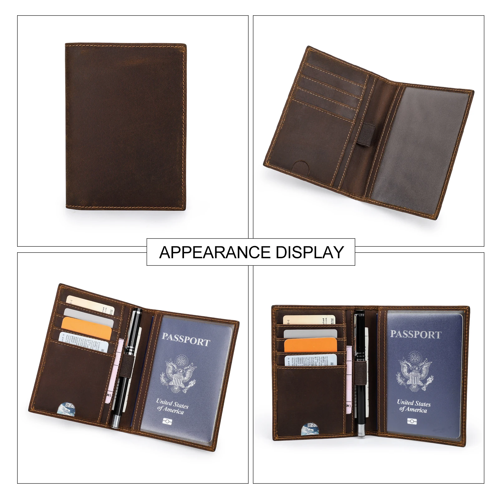 Portafogli per passaporto da uomo in vera pelle Porta carte Porta passaporto Slot per penna Custodia per passaporto Nome inciso Portafoglio da viaggio maschile Borsa da uomo - immagine 3