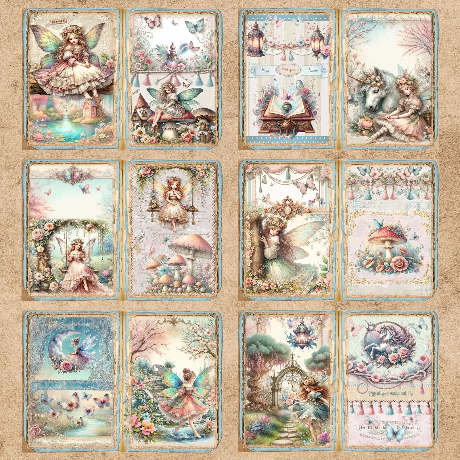 10 Sheets A5 Size Fairy Tale Butterfly Fairy Mushroom House Castle Background Vintage Grunge Journal Planning Scrapbooking scrapbook paper,scrapbooking material,scrapbook materials,scrapbooking paper