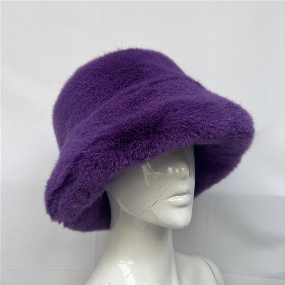 Neuer Kunstfell-Hut für Damen, Eleganter Herbst- und Winter-Fischerhut, Koreanischer Hochwertiger Warmer Damen-Bucket-Hat, Plüsch-Bucket-Cap – Detail 23