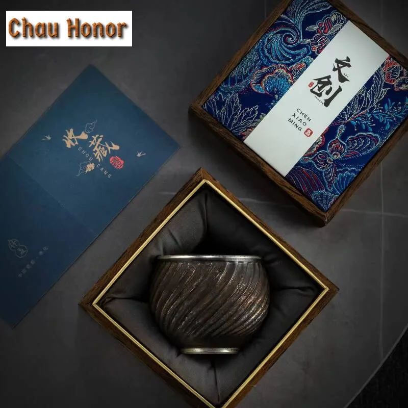 170ml High-end Gilt Iron Glaze Ceramics Tea Cup Handmade Household Coarse Pottery Puer Kungfu Teaset Tea Ceremony Gift Packaging